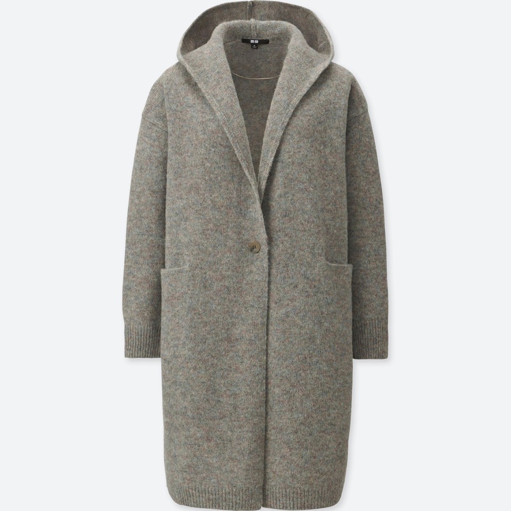 Uniqlo melange wool hooded knitted cardigan coat